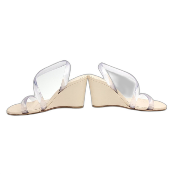 Ilio Smeraldo Claire Rose Nude Wedge Minimal Clear Strappy Sandal Heels 7 Beige - Picture 6 of 11